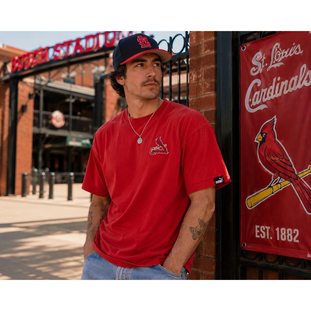 Vintage Puma St Louis Cardinals T Shirt Men M Red Made in USA MLB Baseball 90s